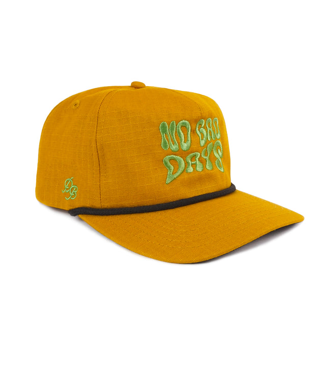 No Bad Days Rope Hat Burnt Orange – 5-panel ripstop snapback dad hat with black rope, lightweight funny golf hat and gift for dads