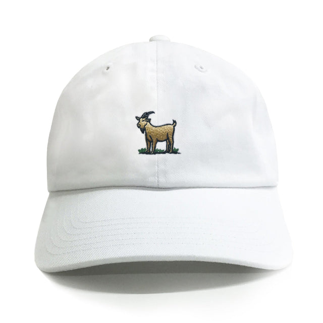 Goat White 6-Panel Dad Hat – cotton adjustable dad hat, funny GOAT embroidery, comfortable fit, perfect gift for dads