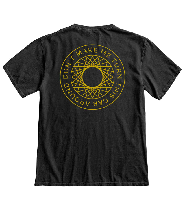 Turn This Car Around Graphic Tee – Black dad shirt with mustard print. Funny screen print and golf gift for dads by Dad Brand.