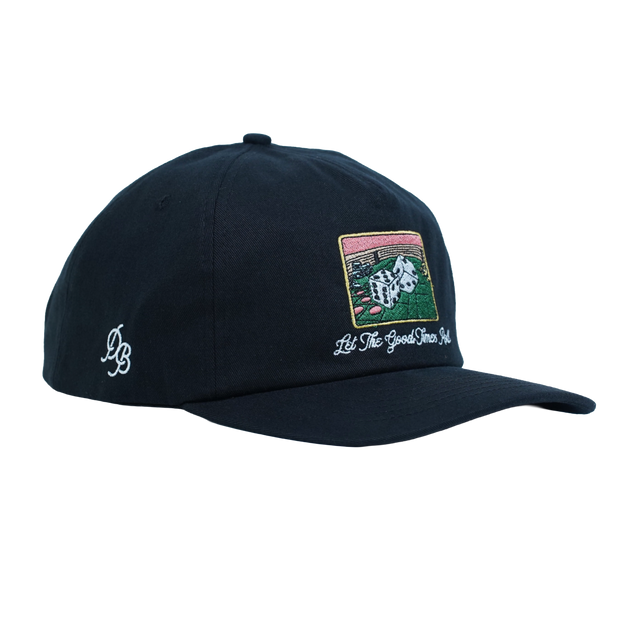 Let the Good Times Roll Casino Hat – Black embroidered 5 panel snapback for dads. Funny casino hat & unique dad gift from Dad Brand.