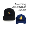 Duck and duckling matching hats with embroidered design. Perfect dad and son set and fun family hats for everyday wear.
